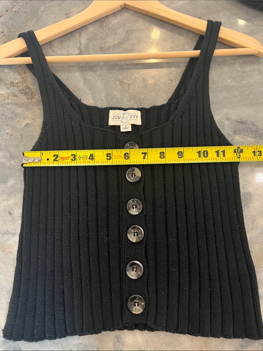 Black Ribbed Button-Front Tank Top - Picture 5 of 8